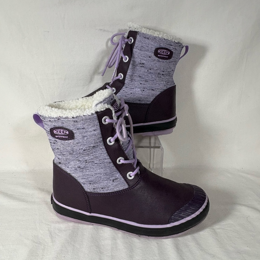 Keen Elsa Waterproof Laced Boots Purple/Plum Faux Fur Collar US Y 5/EU 37